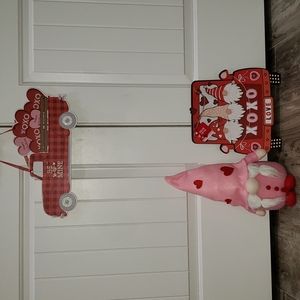 Valentines red truck and gnomes decor bundle